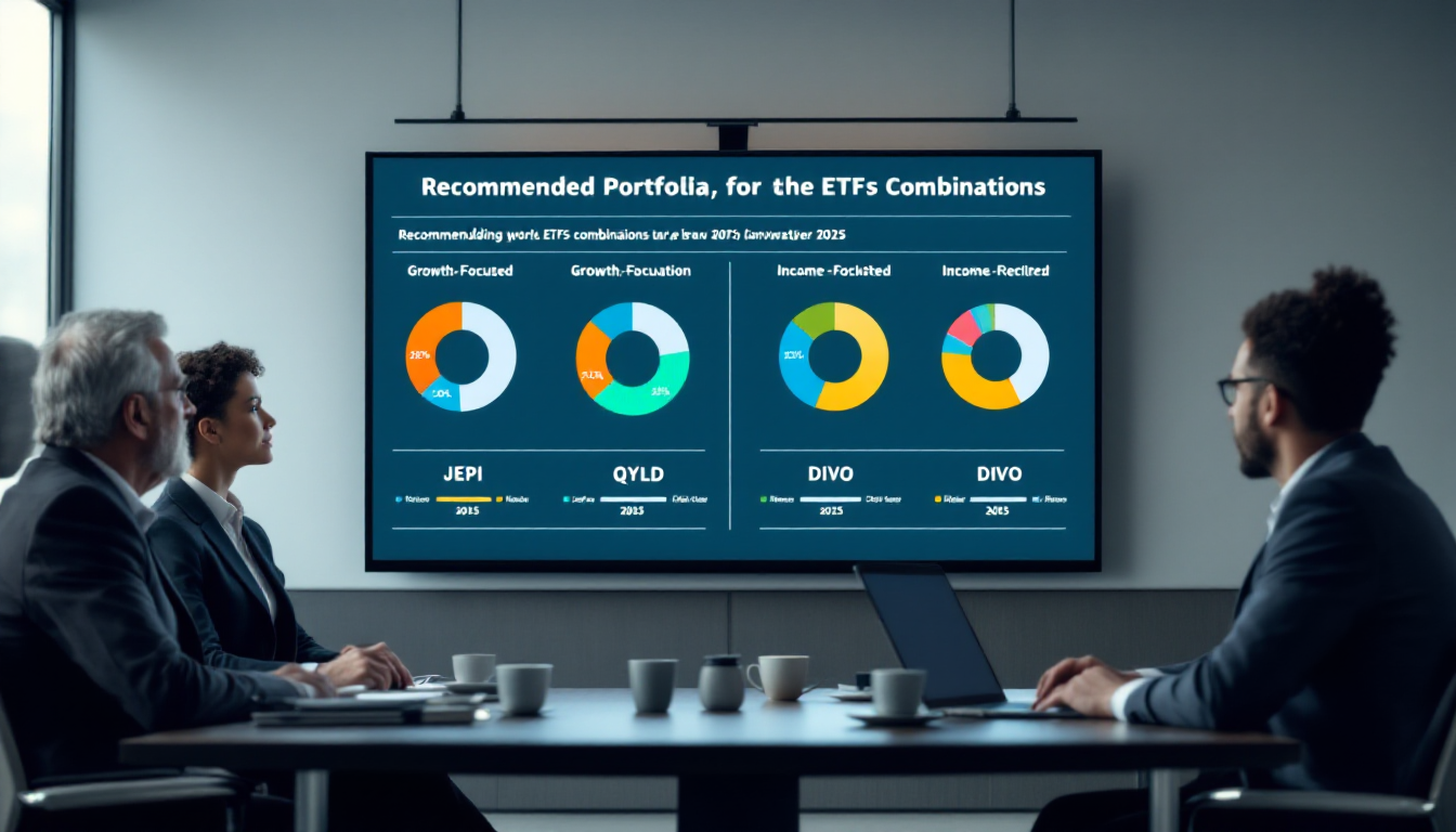 2025년 투자자 유형별 JEPI, QYLD, DIVO ETF 포트폴리오 추천 구성을 설명하는 이미지